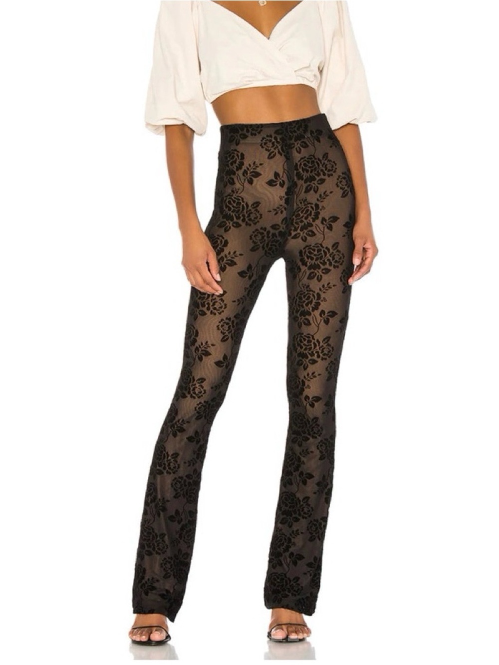 MAJORELLE Lars Pant Sheer Floral Lace Pants Black Small